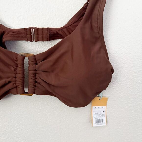 KONA SOL | NWT Brown Rectangle Bralette Bikini Top Adjustable Strap | Size Large - Picture 4 of 8